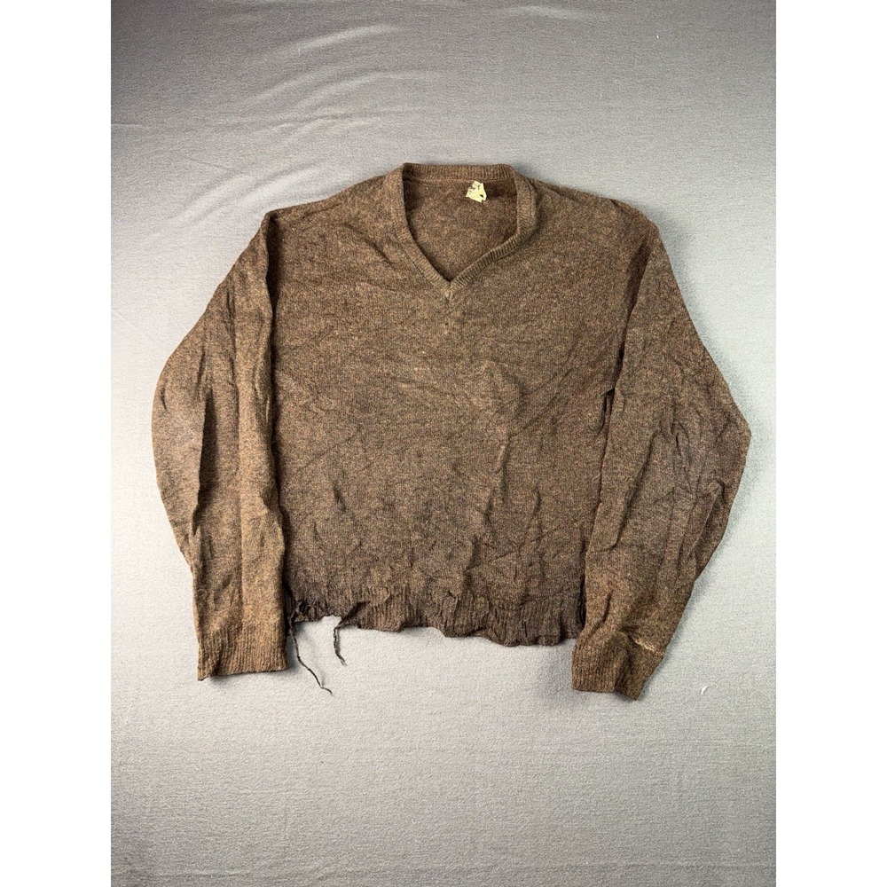 Vintage V-Neck Brown Wool Sweater Arrow Cum Laude Men’s Distressed Size M